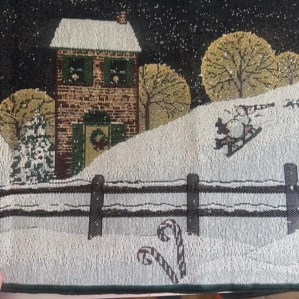 Christmas Snowman Table Runner Tapestry Winter Scene Home Decor 70